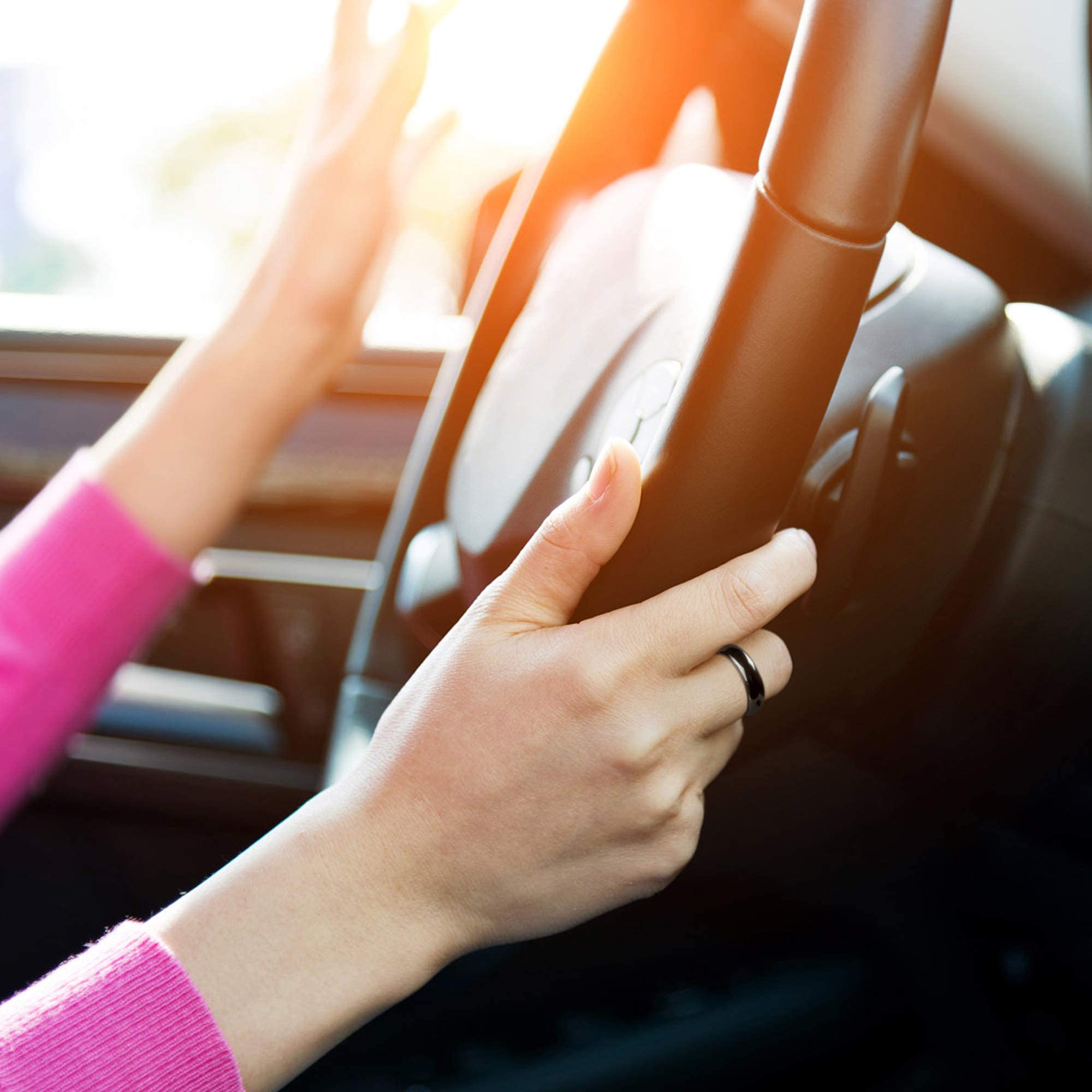 2PCS Genuine Hematite Ring for Women Men Unisex, Black Hematite Stone Ring Anxiety Balance